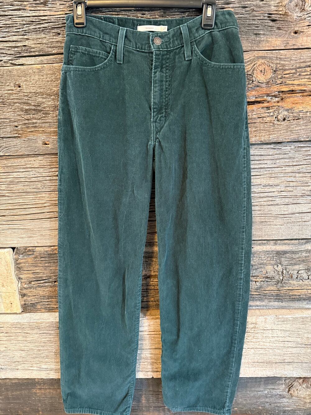 Levi's '94 Baggy Corduroy Womens Pants Forest Green High Rise Wie Leg 90's 27
